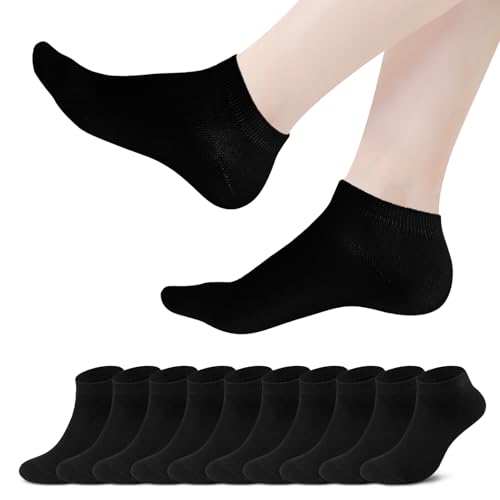 TANGCHAO 10 Paar Sneaker Socken Herren Damen SneakerSocken Sportsocken Kurzsocken Baumwolle Halbsocken, 10 Schwarz 35-38 von TANGCHAO