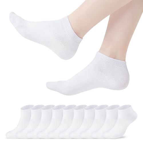 TANGCHAO 10 Paar Sneaker Socken Herren Damen SneakerSocken Sportsocken Kurzsocken Baumwolle Halbsocken, 10 Weiß 35-38 von TANGCHAO