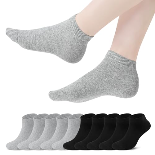 TANGCHAO 10 Paar Sneaker Socken Herren Damen SneakerSocken Sportsocken Kurzsocken Baumwolle Halbsocken, 5 Schwarz - 5 Grau 35-38 von TANGCHAO