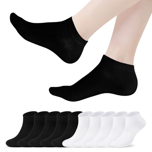 TANGCHAO 10 Paar Sneaker Socken Herren Damen SneakerSocken Sportsocken Kurzsocken Baumwolle Halbsocken, 5 Schwarz - 5 Weiß 39-42 von TANGCHAO