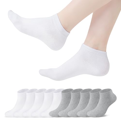 TANGCHAO 10 Paar Sneaker Socken Herren Damen SneakerSocken Sportsocken Kurzsocken Baumwolle Halbsocken, 5 Weiß - 5 Grau 47-50 von TANGCHAO