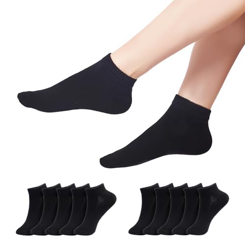 TANGCHAO 10 Paar Sneaker Socken Herren Damen Unisex Atmungsaktives Multifunktionale Baumwolle Socken Schwarz 39-42 von TANGCHAO