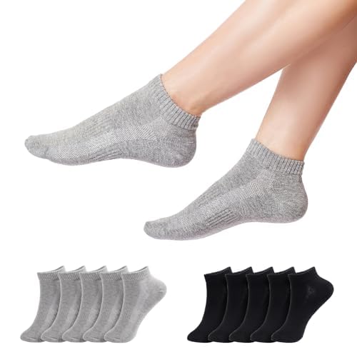 TANGCHAO 10 Paar Sneaker Socken Herren Damen Unisex Atmungsaktives Multifunktionale Baumwolle Socken Schwarz Grau 39-42 von TANGCHAO