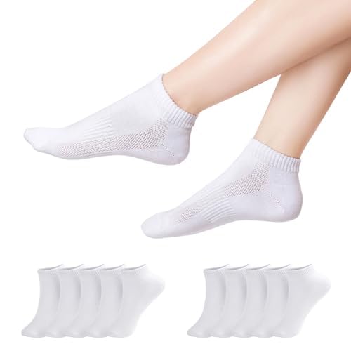 TANGCHAO 10 Paar Sneaker Socken Herren Damen Unisex Atmungsaktives Multifunktionale Baumwolle Socken Weiß 43-46 von TANGCHAO