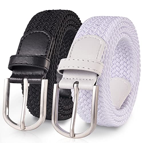 TANGCHAO 2 Stücke Stoffgürtel Stretchgürtel Elastik Flechtgürtel Geflochtener und Elastischer Dehnbarer Gürtel für Damen und Herren Breite 3.3cm Schwarz+Weiß 130cm von TANGCHAO