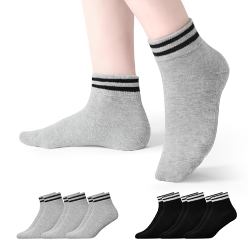 TANGCHAO 6 Paar Sneaker Socken Herren Damen Retro-Mittelknöchel SneakerSocken Knöchelhoch Sportsocken Kurzsocken Baumwolle Halbsocken, 3 Schwarz - 3 Grau 39-42 von TANGCHAO