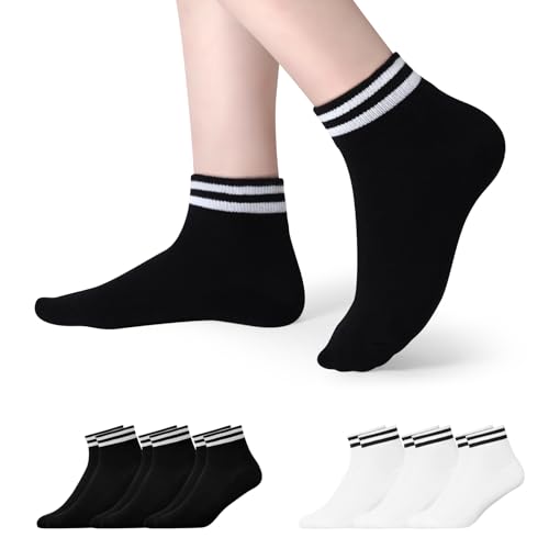 TANGCHAO 6 Paar Sneaker Socken Herren Damen Retro-Mittelknöchel SneakerSocken Knöchelhoch Sportsocken Kurzsocken Baumwolle Halbsocken, 3 Schwarz - 3 Weiß 35-38 von TANGCHAO