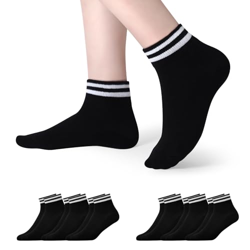 TANGCHAO 6 Paar Sneaker Socken Herren Damen Retro-Mittelknöchel SneakerSocken Knöchelhoch Sportsocken Kurzsocken Baumwolle Halbsocken, 6 Schwarz 35-38 von TANGCHAO