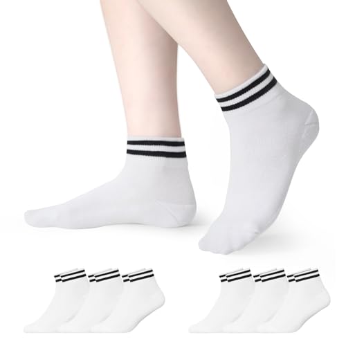 TANGCHAO 6 Paar Sneaker Socken Herren Damen Retro-Mittelknöchel SneakerSocken Knöchelhoch Sportsocken Kurzsocken Baumwolle Halbsocken, 6 Weiß 35-38 von TANGCHAO