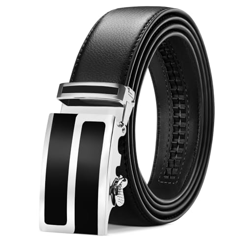 TANGCHAO Gürtel Herren Ledergürtel Ratsche Automatikschließe Business Anzug Gürtel 35mm Breit Schwarz Verbessertes Material 2-HEI-ZD 145CM von TANGCHAO