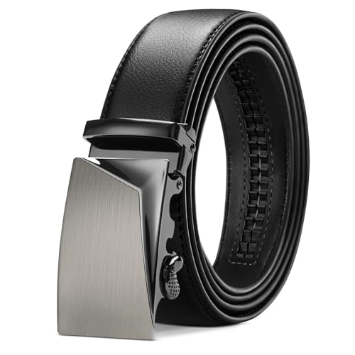 TANGCHAO Gürtel Herren Ledergürtel Ratsche Automatikschließe Business Anzug Gürtel 35mm Breit Schwarz Verbessertes Material 3-HEI-ZD 135CM von TANGCHAO