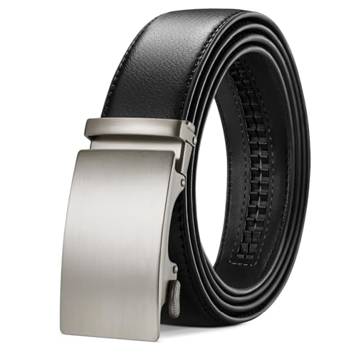 TANGCHAO Gürtel Herren Ledergürtel Ratsche Automatikschließe Business Anzug Gürtel 35mm Breit Schwarz Verbessertes Material 33-HEI-ZD 135CM von TANGCHAO
