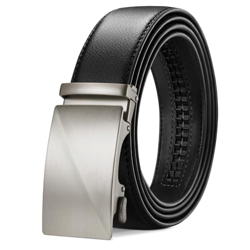 TANGCHAO Gürtel Herren Ledergürtel Ratsche Automatikschließe Business Anzug Gürtel 35mm Breit Schwarz Verbessertes Material 34-HEI-ZD 125CM von TANGCHAO