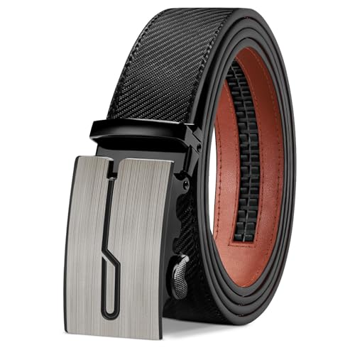 TANGCHAO Gürtel Herren Ledergürtel Ratsche Automatikschließe Business Anzug Gürtel 35mm Breit Schwarz Verbessertes Material 37-HEI-TXW 125CM von TANGCHAO