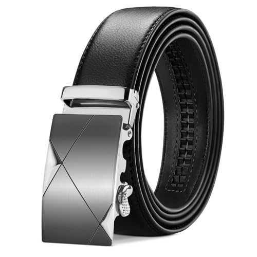 TANGCHAO Gürtel Herren Ledergürtel Ratsche Automatikschließe Business Anzug Gürtel 35mm Breit Schwarz Verbessertes Material 4-HEI-ZD 135CM von TANGCHAO