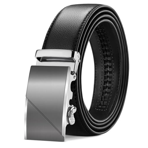 TANGCHAO Gürtel Herren Ledergürtel Ratsche Automatikschließe Business Anzug Gürtel 35mm Breit Schwarz Verbessertes Material 7-HEI-ZD 135CM von TANGCHAO