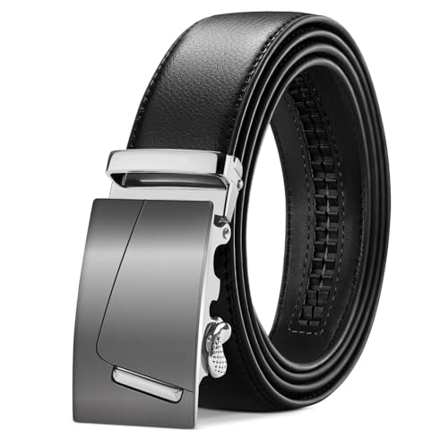 TANGCHAO Gürtel Herren Ledergürtel Ratsche Automatikschließe Business Anzug Gürtel 35mm Breit Schwarz Verbessertes Material 8-HEI-ZD 115CM von TANGCHAO