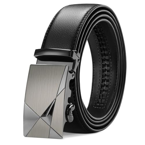 TANGCHAO Gürtel Herren Ledergürtel Ratsche Automatikschließe Business Anzug Gürtel 35mm Breit Schwarz Verbessertes Material 9-HEI-ZD 115CM von TANGCHAO