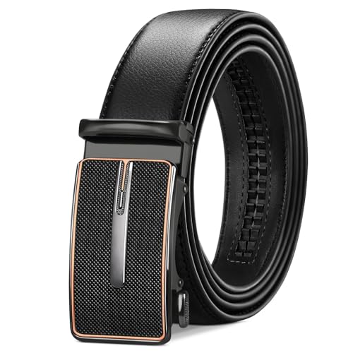 TANGCHAO Gürtel Herren Ratsche Automatikschließe 35 mm Breit Schwarz Gürtel Business Anzug Ledergürtel für Herren,Größe Angepasst 12-HEI-ZD 135CM von TANGCHAO
