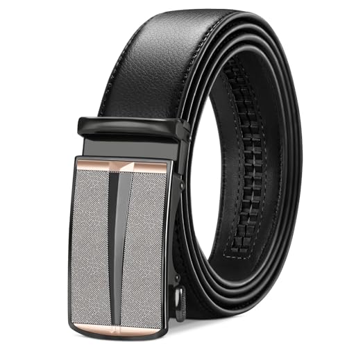 TANGCHAO Gürtel Herren Ratsche Automatikschließe 35 mm Breit Schwarz Gürtel Business Anzug Ledergürtel für Herren,Größe Angepasst 14-HEI-ZD 135CM von TANGCHAO