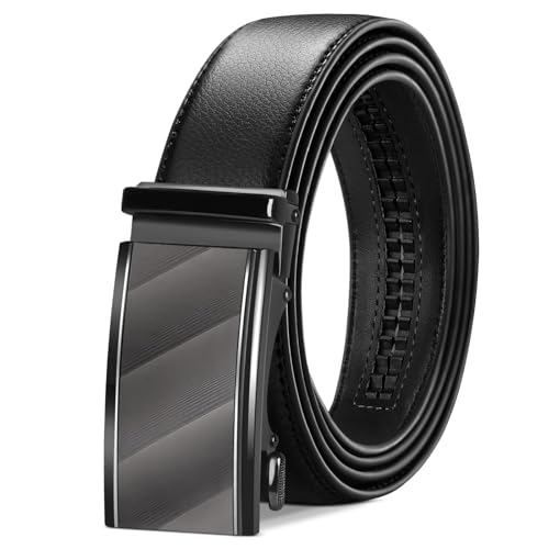 TANGCHAO Gürtel Herren Ratsche Automatikschließe 35 mm Breit Schwarz Gürtel Business Anzug Ledergürtel für Herren,Größe Angepasst 15-HEI-ZD 115CM von TANGCHAO