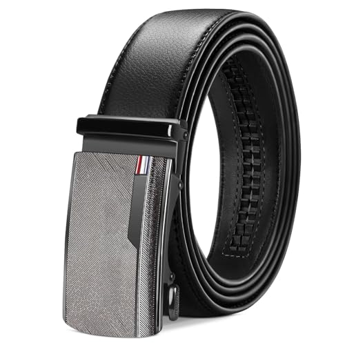 TANGCHAO Gürtel Herren Ratsche Automatikschließe 35 mm Breit Schwarz Gürtel Business Anzug Ledergürtel für Herren,Größe Angepasst 16-HEI-ZD 115CM von TANGCHAO