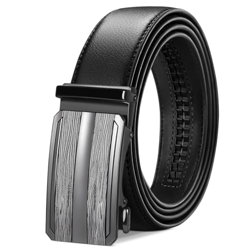 TANGCHAO Gürtel Herren Ratsche Automatikschließe 35 mm Breit Schwarz Gürtel Business Anzug Ledergürtel für Herren,Größe Angepasst 17-HEI-ZD 115CM von TANGCHAO