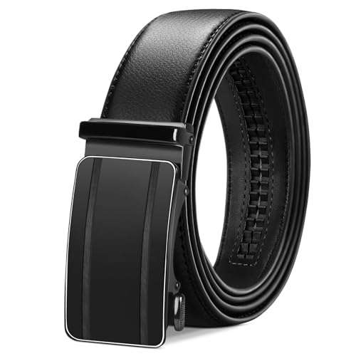 TANGCHAO Gürtel Herren Ratsche Automatikschließe 35 mm Breit Schwarz Gürtel Business Anzug Ledergürtel für Herren,Größe Angepasst 19-HEI-ZD 145CM von TANGCHAO
