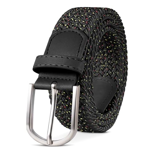 TANGCHAO Stoffgürtel Stretchgürtel Elastik Flechtgürtel Geflochtener und Elastischer Dehnbarer Gürtel für Damen und Herren Breite 3.3cm Sternenhimmel Schwarz 135cm von TANGCHAO