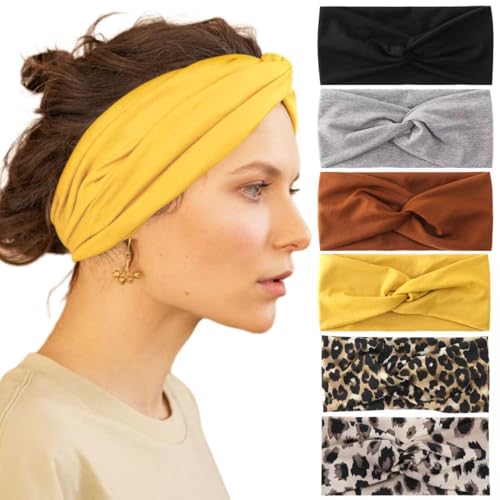 TANGJJY 6 Stück Stirnbänder für Damen, Elastische Weiche Haarbänder, Leopardenmuster und Einfarbiges Stirnband, Knoten Verdrehtes Headbands, Kopfband Damen, für Yoga, Sport, Alltag, Mehrfarbig TANGJJY 6 Stück Stirnbänder für Damen, Elastische Weiche Haarbänder, Leopardenmuster und Einfarbiges Stirnband, Knoten Verdrehtes Headbands, Kopfband Damen, für Yoga, Sport, Alltag, Mehrfarbig von TANGJJY