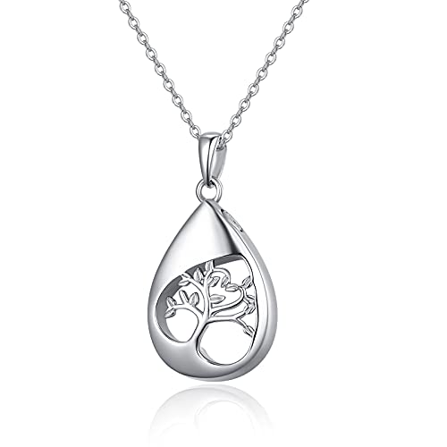 TANGPOET Asche Halskette 925 Sterling Silber Lebensbaum Urne Halskette Baum des Lebens Asche Kette Denkmal Feuerbestattung Schmuck für Mama Papa Frauen Männer Damen von TANGPOET