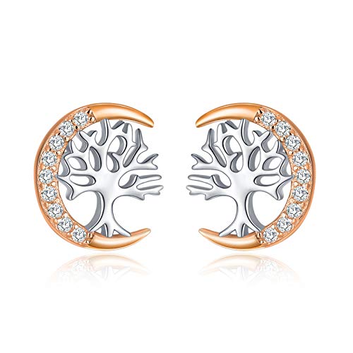 TANGPOET Baum des Lebens Ohrringe für Frauen 925 Sterling Roségold Ohrringe Schmuck Valentinstag Geschenke für ihre Mädchen Freundin Damen Mutter von TANGPOET