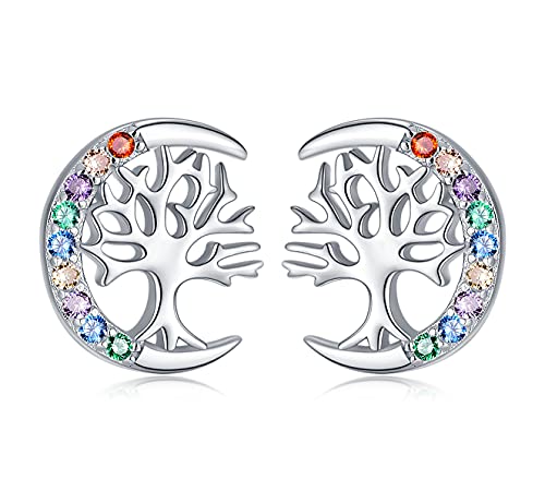 TANGPOET Baum des Lebens Ohrringe für Frauen 925 Sterling Silber Lebensbaum Ohrstecker Schmuck Valentinstag Geschenke für Ihre Mädchen Freundin Damen Mutter von TANGPOET