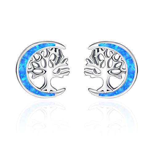 Lebensbaum Ohrstecker 925 Sterling Silber Baum des Lebens Ohrringe Ohrstecker Schmuck Valentinstag Geschenke für ihre Damen Mädchen Freundin Damen Mutter (blauer Opal) von TANGPOET