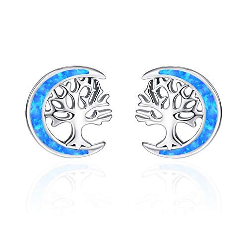 TANGPOET Lebensbaum Ohrstecker 925 Sterling Silber Baum des Lebens Ohrringe Ohrstecker Schmuck Valentinstag Geschenke für ihre Damen Mädchen Freundin Damen Mutter (Blauer Opal) von TANGPOET