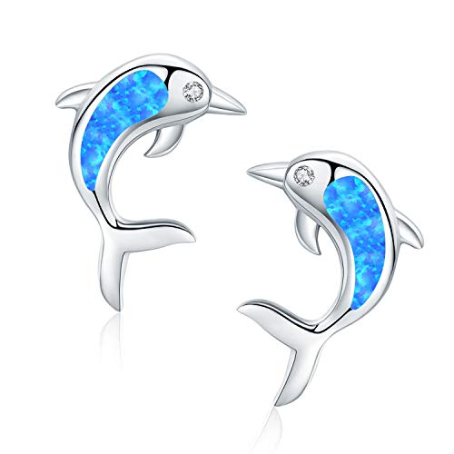 TANGPOET Delfin Ohrstecker Ohrringe Mädchen Opal Ohrringe Silber 925 Kinder Delfine Schmuck Valentinstag Weihnachten Geschenke für Kinder Frauen Damen von TANGPOET