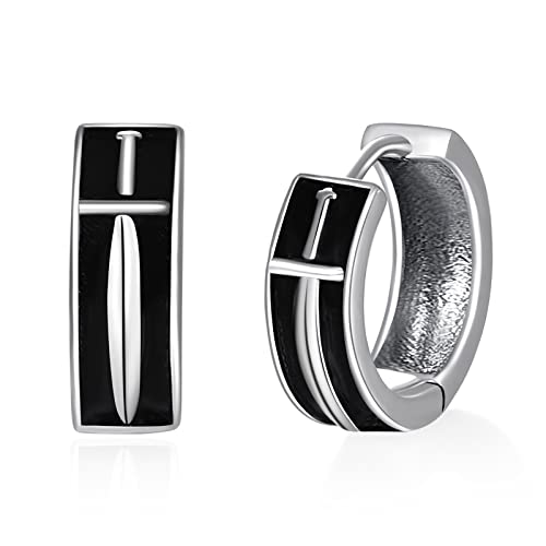 TANGPOET Schwert Creolen Ohrringe Silber 925 Herren Kreolen Klappcreolen Ohrring Klein Unisex Creole Ohrschmuck Geschenke für Männer Damen Jungen Mädchen von TANGPOET
