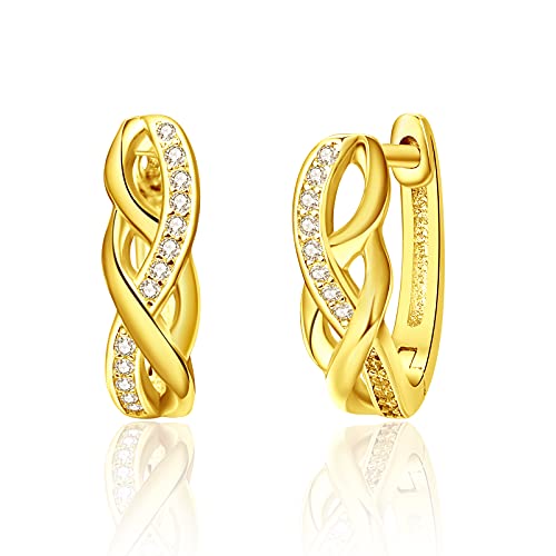 TANGPOET Damen Creolen Silber 925 Ohrringe Gold Creolen mit Zirkonia 18 Karat Runder Klein Kreis Schläfer Huggie Ohrringe Schmuck Valentinstag Geschenke für Frauen Damen von TANGPOET