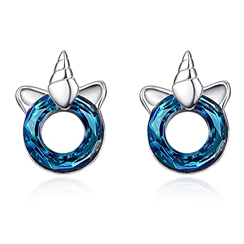 TANGPOET Einhorn Ohrstecker Damen 925 Sterling Silber Kristall Ohrringe Tier Ohrringe Geburtstag Schmuck Geschenke für Mädchen Tochter von TANGPOET