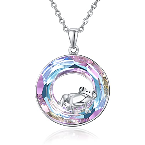 TANGPOET Frosch Halskette 925 Sterling Silber Kristall Halskette Frosch Anhänger Geburtstag Schmuck Geschenke für Frauen Damen Mädchen von TANGPOET