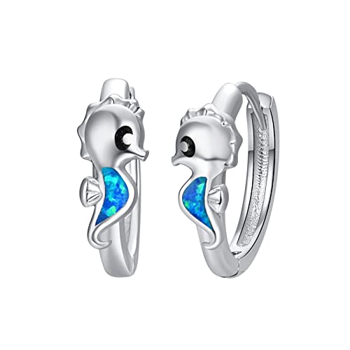 TANGPOET Seepferdchen Ohrringe Kinder 925 Sterling Silber Seepferdchen Creolen Kinder Mädchen Opal Ohrring Geburtstag Schmuck Geschenk für Tochter Frauen Damen von TANGPOET