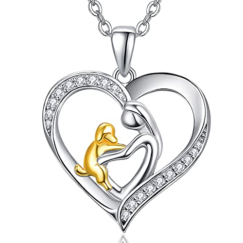 TANGPOET Hund Damen Halskette 925 Sterling Silber Herz Haustier Anhänger Hund Memorial Geschenke Tier Halskette Schmuck für Frauen Mädchen Tochter von TANGPOET