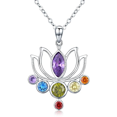 TANGPOET Lotus Blume Halskette 925 Sterling Silber Chakra Kette Lotusblume Anhänger Halsketten Schmuck Geschenke für Damen Mutter Freundin von TANGPOET