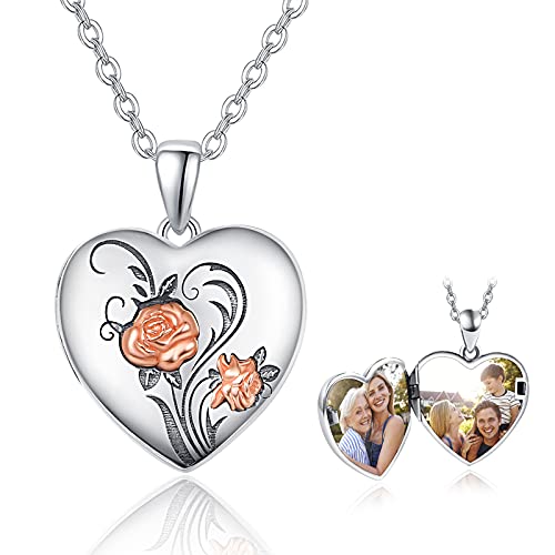 TANGPOET Medaillon Halskette 925 Sterling Silber Rose Blume Foto Medaillons zum öffnen Anhänger Schmuck Amulett Geschenk für Frauen Mädchen Familie von TANGPOET