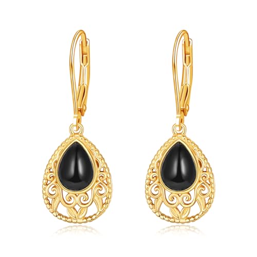 TANGPOET Onyx Ohrringe Damen Silber 925 Schwarze Onyx Ohrringe Filigrane Ohrringe Gold Onyx Schmuck Teardrop Ohrringe Boho Ohrringe Hängend Hängeohrringe Geschenke für Damen von TANGPOET