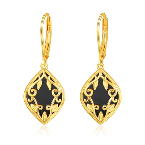 Onyx Ohrringe Silber 925 Filigrane Ohrringe Onyx Schmuck Damen Ohrringe Hänger Gold Boho Ohrringe Hängeohrringe Geschenke für Damen von TANGPOET