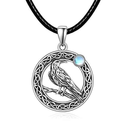 TANGPOET Wikinger Raben Halskette 925 Sterling Silber Keltische Knoten Krähe Halskette Nordische Amulett Talisman Anhänger Halloween Gotik Schmuck Geschenke für Damen Herren von TANGPOET