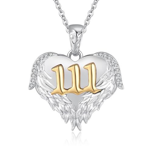 TANGPOET 111 Kette für Damen Frauen Mädchen Silber 925 Engel Nummer Halskette Engelszahl Herz Anhänger Schmuck Geschenke für WRLD Rapper Fans Geburtstag Valentinstag Muttertag von TANGPOET