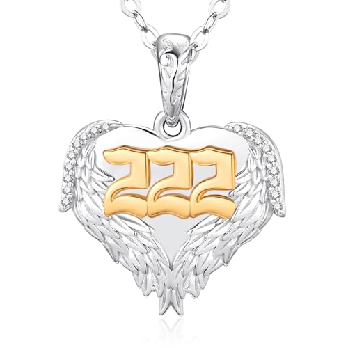 TANGPOET 222 Kette für Damen Frauen Mädchen Silber 925 Engel Nummer Halskette Engelszahl Herz Anhänger Schmuck Geschenke für WRLD Rapper Fans Geburtstag Valentinstag Muttertag von TANGPOET