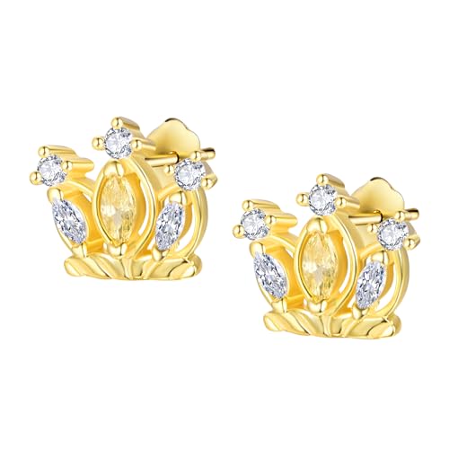 TANGPOET 24K Vergoldete Krone Ohrringe 925 Sterling Silber Verzauberte Ohrringe für Frauen, Großes Geschenk für Sie von TANGPOET